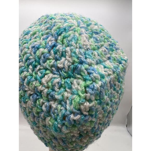 Crochet Metallic Pastel Blue Green Woven Beanie Cap Hat Winter Hat X-Small - Picture 6 of 9